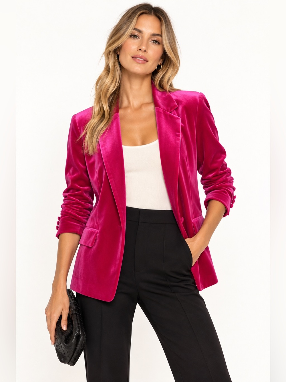NWT Skies Are Blue Magenta Velvet Ruched Sleeve Blazer XS Holiday